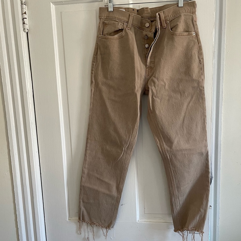 GAP high rise cheeky straight tan cropped denim jean